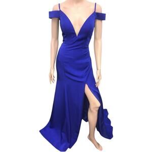 NWT Jovani Royal Blue V-Neck Gown With Slit Size 6